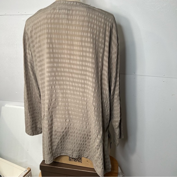H Look Silk Blouse Button Up Puckered textured stripes M oversized - Picture 8 of 12